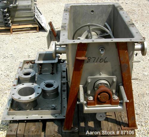 Used Bepex Double Spiral Ribbon Blender, Model IMHJS-5, 5 Cubic Feet Working Capacity, 304 Stainless Steel. 321 Stainless steel jacketed trough 18" wide x 39-5/8" long x approximately 23" deep, rated...