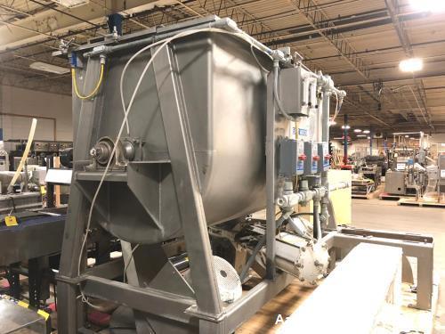 Used- 87 Cu.Ft. Bepex Ribbon Blender with Choppers. Stainless steel. Model IMXS-87. Trough is 8'3" lgth. x 3'8" wide x 4' de...