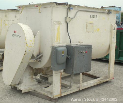 Used Champion Line Machinery Double Spiral Ribbon Blender, 113 cubic feet working capacity, carbon steel. Non-jacketed trough 48" wide x 96" long x approximately 56" deep. 6" diameter shaft, inner ri...
