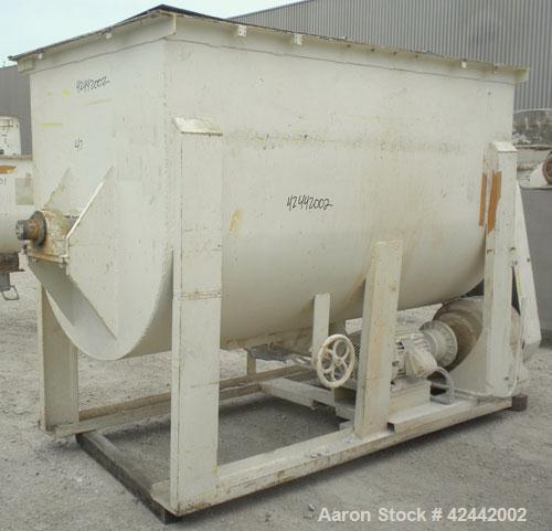 Used Champion Line Machinery Double Spiral Ribbon Blender, 113 cubic feet working capacity, carbon steel. Non-jacketed trough 48" wide x 96" long x approximately 56" deep. 6" diameter shaft, inner ri...