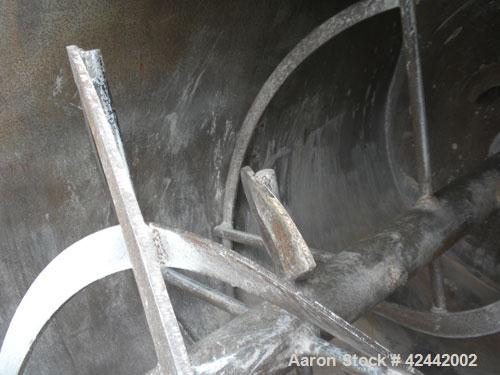 Used Champion Line Machinery Double Spiral Ribbon Blender, 113 cubic feet working capacity, carbon steel. Non-jacketed trough 48" wide x 96" long x approximately 56" deep. 6" diameter shaft, inner ri...