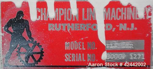 Used Champion Line Machinery Double Spiral Ribbon Blender, 113 cubic feet working capacity, carbon steel. Non-jacketed trough 48" wide x 96" long x approximately 56" deep. 6" diameter shaft, inner ri...