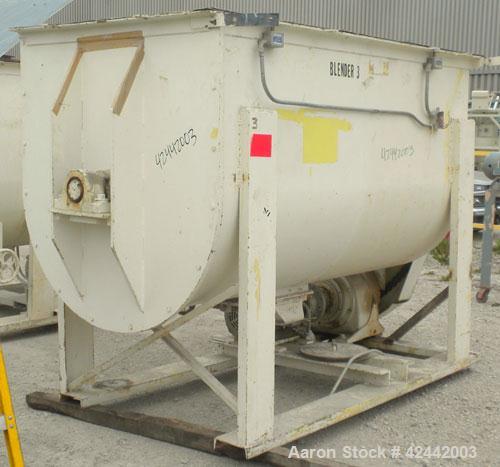 Used Champion Line Machinery Double Spiral Ribbon Blender, 113 cubic feet working capacity, carbon steel. Non-Jacketed trough 48" wide x 96" long x approximately 53" deep. 6" diameter shaft, inner ri...