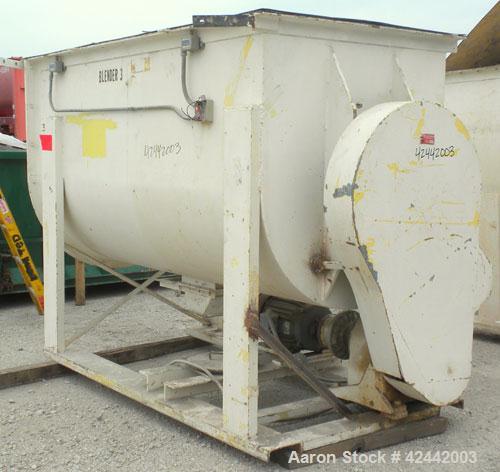 Used Champion Line Machinery Double Spiral Ribbon Blender, 113 cubic feet working capacity, carbon steel. Non-Jacketed trough 48" wide x 96" long x approximately 53" deep. 6" diameter shaft, inner ri...