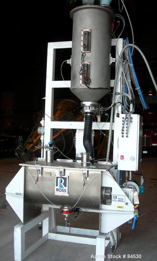 USED: Ross double spiral ribbon blender, model 42A5, 5 cubic feet working capacity, 7 total, 304 stainless steel. Non-jacketed trough 17" wide x 38" long x approx 20" deep. 2" diameter shaft, inner r...