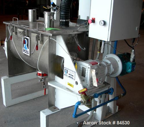 USED: Ross double spiral ribbon blender, model 42A5, 5 cubic feet working capacity, 7 total, 304 stainless steel. Non-jacketed trough 17" wide x 38" long x approx 20" deep. 2" diameter shaft, inner r...