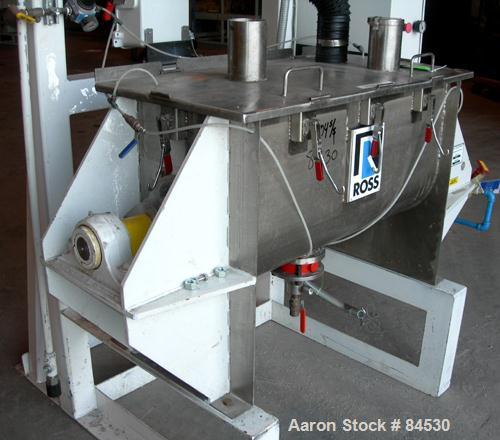 USED: Ross double spiral ribbon blender, model 42A5, 5 cubic feet working capacity, 7 total, 304 stainless steel. Non-jacketed trough 17" wide x 38" long x approx 20" deep. 2" diameter shaft, inner r...