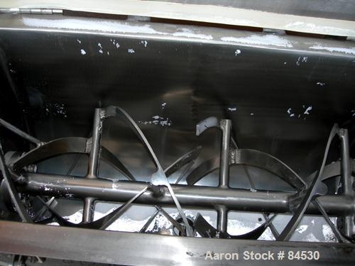 USED: Ross double spiral ribbon blender, model 42A5, 5 cubic feet working capacity, 7 total, 304 stainless steel. Non-jacketed trough 17" wide x 38" long x approx 20" deep. 2" diameter shaft, inner r...