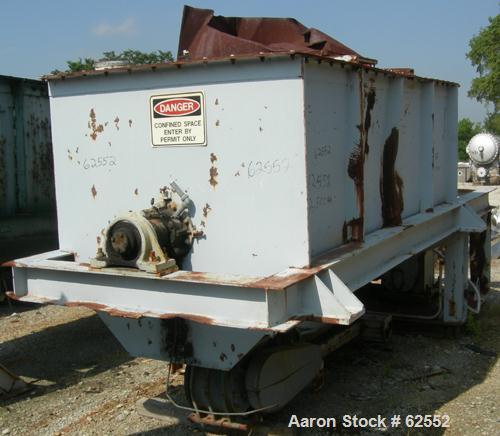 USED: Cleveland ribbon blender, 180 cu ft, carbon steel. 54" wide x 120" long x 59" deep. Outer ribbon 1/2" x 2-3/8", inner 1/2" x 2-3/8", 12" dia shaft, outboard bearings, packing glands with air se...
