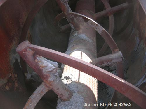 USED: Cleveland ribbon blender, 180 cu ft, carbon steel. 54" wide x 120" long x 59" deep. Outer ribbon 1/2" x 2-3/8", inner 1/2" x 2-3/8", 12" dia shaft, outboard bearings, packing glands with air se...
