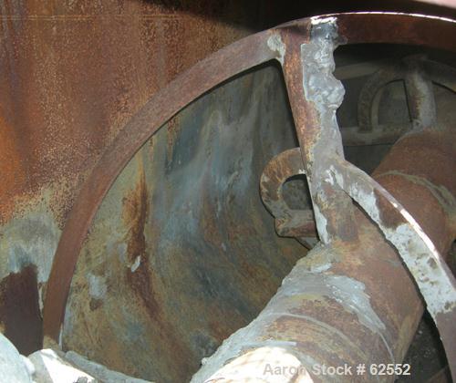 USED: Cleveland ribbon blender, 180 cu ft, carbon steel. 54" wide x 120" long x 59" deep. Outer ribbon 1/2" x 2-3/8", inner 1/2" x 2-3/8", 12" dia shaft, outboard bearings, packing glands with air se...