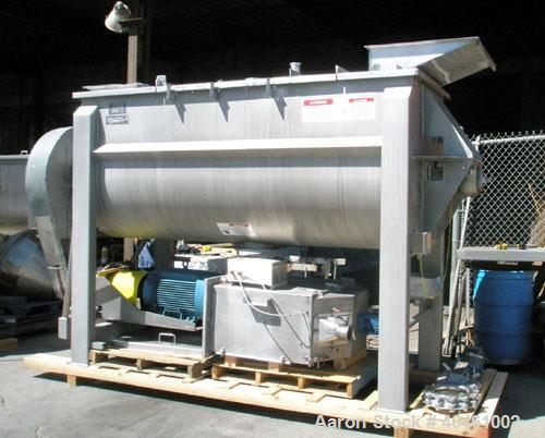 Used American Process double spiral ribbon blender, model DRB-120, 120 cubic foot working capacity, stainless steel. Non-jacketed trough 48" wide x 120" long x approximately 52" deep. 6" diameter sha...