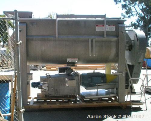 Used American Process double spiral ribbon blender, model DRB-120, 120 cubic foot working capacity, stainless steel. Non-jacketed trough 48" wide x 120" long x approximately 52" deep. 6" diameter sha...