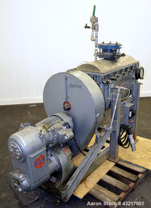 Used Falcon Manufacturing Double Spiral Ribbon Blender, Model 500AA, 2 Cubic Feet Working Capacity, 316 Stainless Steel. Carbon steel jacketed trough 11-1/2” wide x 29-1/2” long x approximately 15” d...