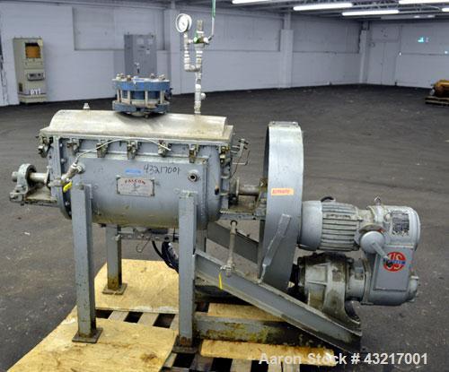 Used Falcon Manufacturing Double Spiral Ribbon Blender, Model 500AA, 2 Cubic Feet Working Capacity, 316 Stainless Steel. Carbon steel jacketed trough 11-1/2” wide x 29-1/2” long x approximately 15” d...
