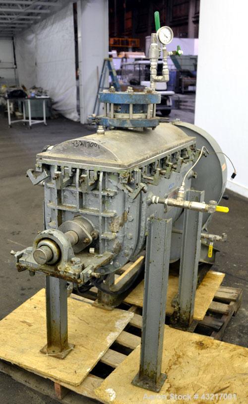 Used Falcon Manufacturing Double Spiral Ribbon Blender, Model 500AA, 2 Cubic Feet Working Capacity, 316 Stainless Steel. Carbon steel jacketed trough 11-1/2” wide x 29-1/2” long x approximately 15” d...