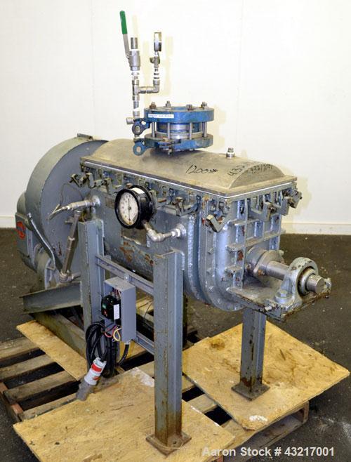 Used Falcon Manufacturing Double Spiral Ribbon Blender, Model 500AA, 2 Cubic Feet Working Capacity, 316 Stainless Steel. Carbon steel jacketed trough 11-1/2” wide x 29-1/2” long x approximately 15” d...