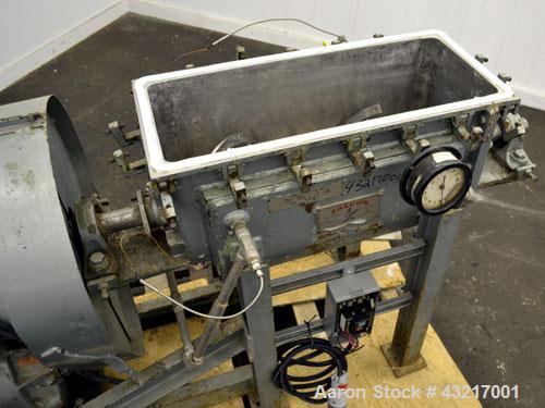 Used Falcon Manufacturing Double Spiral Ribbon Blender, Model 500AA, 2 Cubic Feet Working Capacity, 316 Stainless Steel. Carbon steel jacketed trough 11-1/2” wide x 29-1/2” long x approximately 15” d...