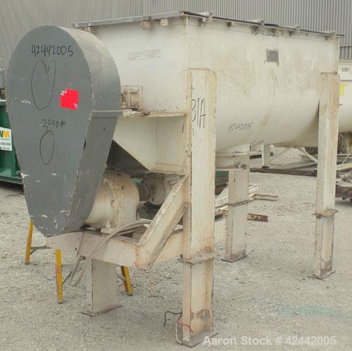 Used Falcon Manufacturing Double Spiral Ribbon Blender, model 504, 42 cubic feet working capacity, 304 stainless steel. Non-Jacketed trough 31-1/2" wide x 84" long x approximately 34" deep. 4" Diamet...