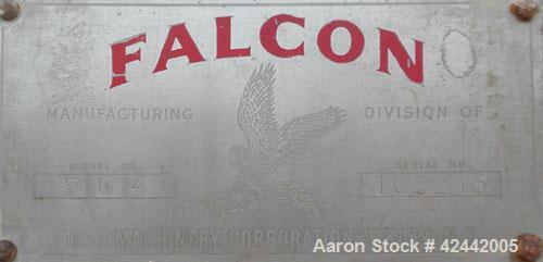 Used Falcon Manufacturing Double Spiral Ribbon Blender, model 504, 42 cubic feet working capacity, 304 stainless steel. Non-Jacketed trough 31-1/2" wide x 84" long x approximately 34" deep. 4" Diamet...