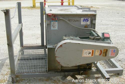 Used Hayes & Stolz Double Spiral Ribbon Blender, 15 cubic feet working capacity, model HR15SS-1193, 304 stainless steel. Non-jacketed trough 26" wide x 50" long x approximately 28" deep. 3 1/2" diame...