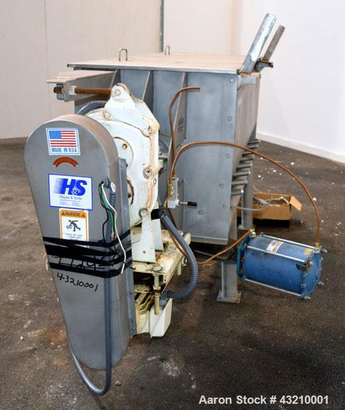 Used Hayes & Stolz Double Spiral Ribbon Blender, 20 Cubic Feet Working Capacity, Model HR20USS, 304 Stainless Steel. Non-jacketed trough 26" wide x 69" long x approximately 28" deep. 3-1/2" Diameter ...
