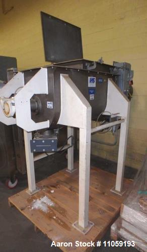 Used- Hayes & Stolz 10 Cubic Foot Stainless Steel Ribbon Blender, Model HRSS10-695. Approximate 44" x 22.5" wide x 24" deep....