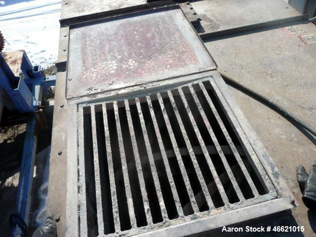 Used Hayes & Stolz Ribbon Blender, 128 Cubic Feet, Carbon Steel. Approximately 58" wide x 103" long trough, double ribbon, chain and sproket driven with 30hp motor drive.