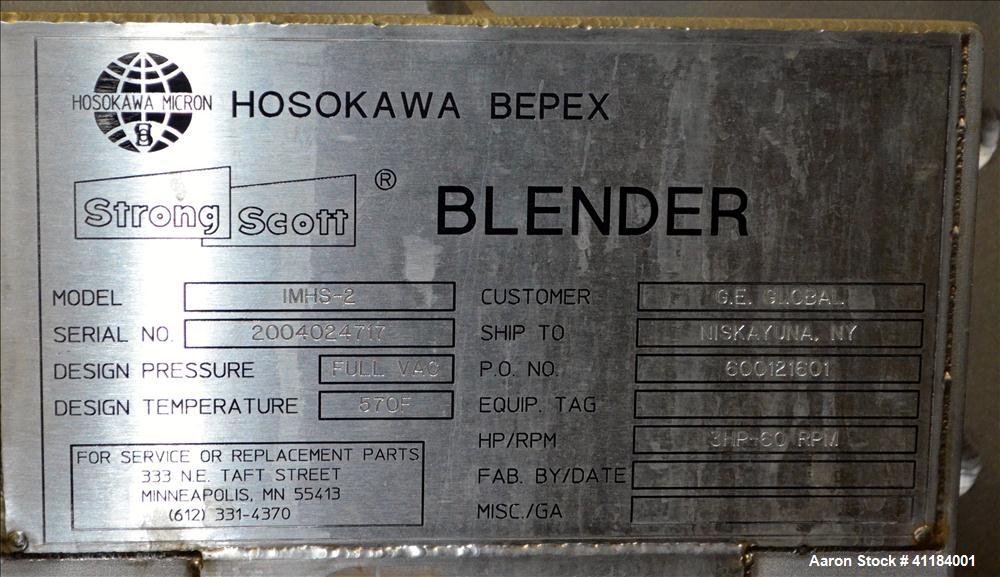 Used Stainless Steel Hosokawa Bepex Strong Scott Double Spiral Ribbon Blender, 2 Cubic Feet Working Capacity, Model IMHS-2