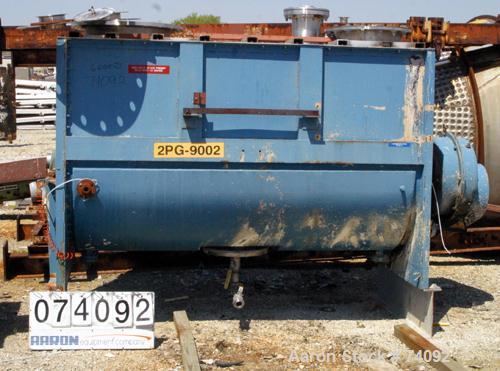 USED: S Howes Mixall double ribbon blender, 100 cubic feet, model M488, 316 stainless steel. Carbon steel jacketed trough 48" wide x 96" long x approximately 57" deep, rated 14.9 psig. 6" diameter sh...