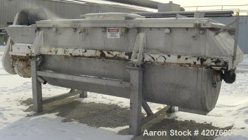 Used S. Howes Double Spiral Ribbon Blender, 170 cubic feet working capacity, 321 stainless steel. Non-jacketed trough 48" wide x 144" long x approximately 55" deep. 8" diameter shaft. Inner ribbon 2-...