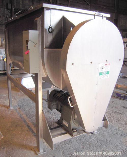 Used Aaron Process Ribbon Blender, Model IMB 75, WORKING CAPACITY: 75 cubic feet. TROUGH: Constructed of stainless steel material on all product contact areas, all external stiffeners, legs, ribs and...