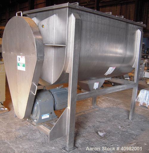 Used Aaron Process Ribbon Blender, Model IMB 75, WORKING CAPACITY: 75 cubic feet. TROUGH: Constructed of stainless steel material on all product contact areas, all external stiffeners, legs, ribs and...