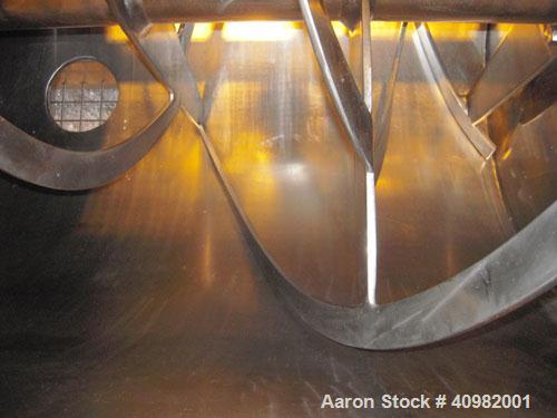 Used Aaron Process Ribbon Blender, Model IMB 75, WORKING CAPACITY: 75 cubic feet. TROUGH: Constructed of stainless steel material on all product contact areas, all external stiffeners, legs, ribs and...