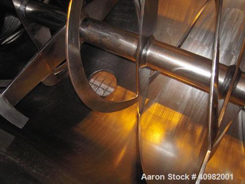 Used Aaron Process Ribbon Blender, Model IMB 75, WORKING CAPACITY: 75 cubic feet. TROUGH: Constructed of stainless steel material on all product contact areas, all external stiffeners, legs, ribs and...