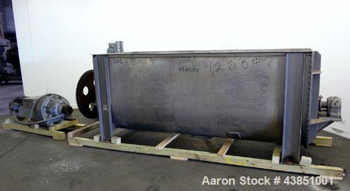 Used J H Day Double Spiral Ribbon Blender, Model 44X10, 120 Cubic Feet Working Capacity (144 Total), 304 Stainless Steel. Non-Jacketed trough 44" wide x 120" long x approximately 51" deep. 5-1/4" Dia...