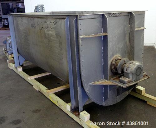 Used J H Day Double Spiral Ribbon Blender, Model 44X10, 120 Cubic Feet Working Capacity (144 Total), 304 Stainless Steel. Non-Jacketed trough 44" wide x 120" long x approximately 51" deep. 5-1/4" Dia...