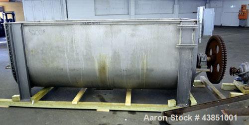Used J H Day Double Spiral Ribbon Blender, Model 44X10, 120 Cubic Feet Working Capacity (144 Total), 304 Stainless Steel. Non-Jacketed trough 44" wide x 120" long x approximately 51" deep. 5-1/4" Dia...