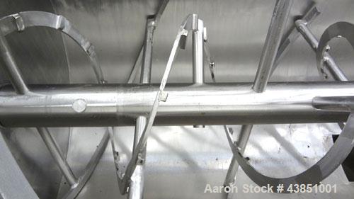 Used J H Day Double Spiral Ribbon Blender, Model 44X10, 120 Cubic Feet Working Capacity (144 Total), 304 Stainless Steel. Non-Jacketed trough 44" wide x 120" long x approximately 51" deep. 5-1/4" Dia...