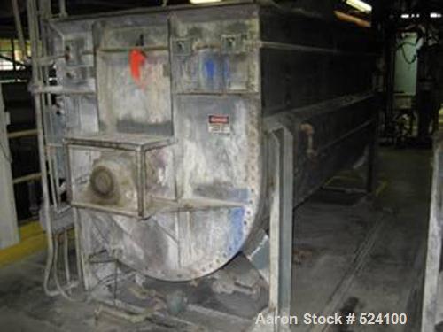 USED: J H Day 155 cubic foot double ribbon blender, model 5010. 50" wide trough x 10' long. Stainless steel contact parts, jacketed trough. With covers and hinged doors. Center bottom outlet. 30 hp g...