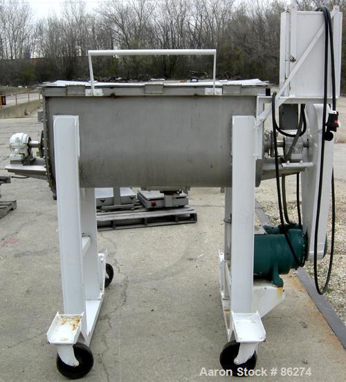 USED: J H Day double spiral ribbon blender, 10.8 cubic feet working capacity, 12.5 total, 304 stainless steel. Non-jacketed trough 21" wide x 48" long x approx 24" deep. 2" diameter shaft, inner ribb...