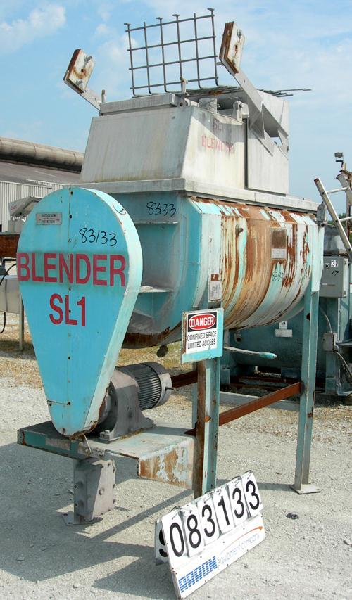 USED: J H Day Double Spiral Ribbon Blender, 17.5 cubic feet working capacity, 19.5 total, 316 stainless steel. Carbon steel jacketed trough 24" wide x 60" long x approximately 26" deep. 2" diameter s...