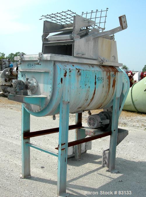 USED: J H Day Double Spiral Ribbon Blender, 17.5 cubic feet working capacity, 19.5 total, 316 stainless steel. Carbon steel jacketed trough 24" wide x 60" long x approximately 26" deep. 2" diameter s...