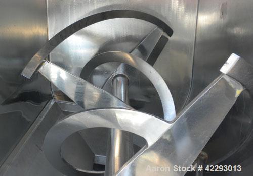 Used J.H. Day Double Spiral Ribbon Blender, model F, 54 cubic feet working capacity (59 total), 316 stainless steel. Jacketed trough 34" wide x 90" long x approximately 40" deep, rated 14.9 psi. 304 ...