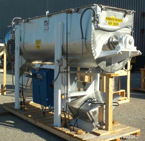 Used Day Double Spiral Ribbon Blender, Model G, 62.5 cubic feet working capacity (69 total), 304 Stainless Steel. Non-jacketed trough 36" wide x  96" long x approx 38" deep. 3" diameter shaft. Inner ...