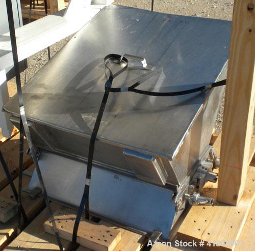 Used Day Double Spiral Ribbon Blender, Model G, 62.5 cubic feet working capacity (69 total), 304 Stainless Steel. Non-jacketed trough 36" wide x  96" long x approx 38" deep. 3" diameter shaft. Inner ...