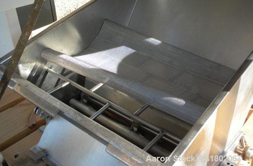 Used Day Double Spiral Ribbon Blender, Model G, 62.5 cubic feet working capacity (69 total), 304 Stainless Steel. Non-jacketed trough 36" wide x  96" long x approx 38" deep. 3" diameter shaft. Inner ...