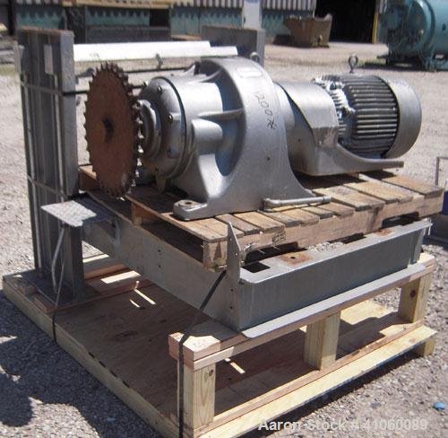 Used J.H. Day Double Spiral Ribbon Blender, 80 cubic feet working capacity, 93 total, 304 stainless steel. Non-jacketed trough 40" wide x 96" long x approximately 47" deep. 4" diameter shaft, inner r...