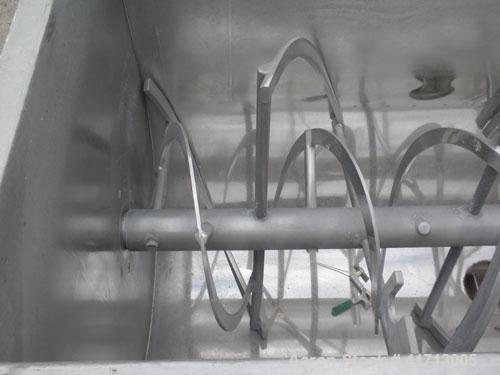Used J.H. Day Double Spiral Ribbon Blender, 79 cubic root working capacity. 304 stainless steel clad; carbon steel outside.  Non-jacketed trough 40" wide x 96" long x approximately 47" deep. 4-1/4" d...