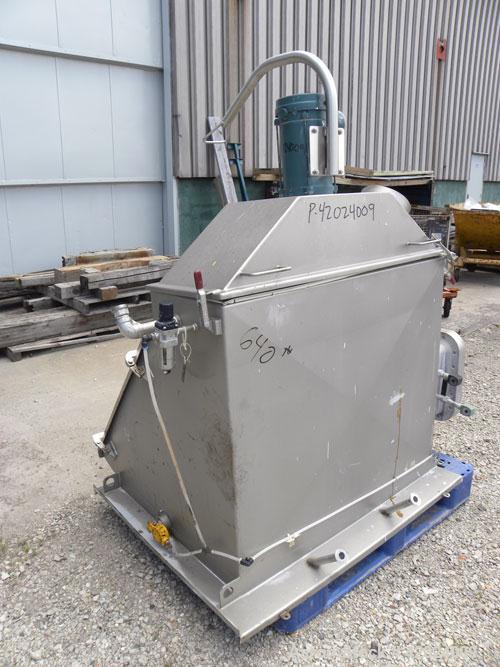 Used J.H. Day Double Spiral Ribbon Blender, 100 Cubic Feet Working Capacity (115 Total), 304 Stainless Steel. Non-Jacketed trough 40" wide x 120" long x approximately 48" deep. 5" Diameter shaft, inn...